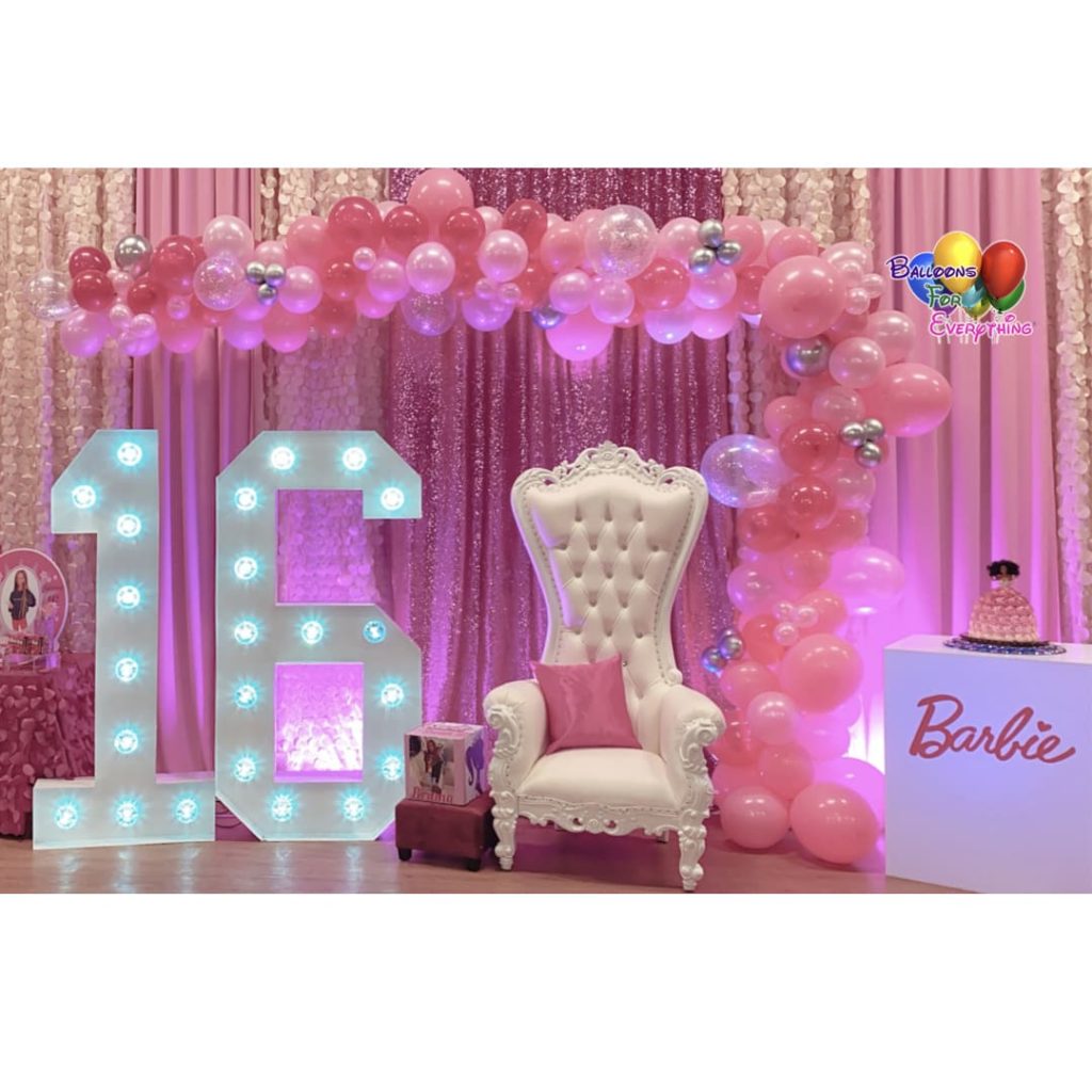 Birthday party with pink balloons